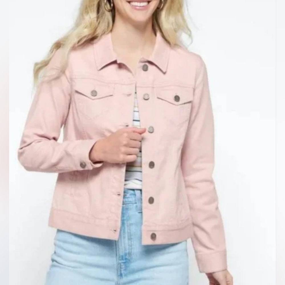 Market & Spruce Blush Pink Stretch Denim Jacket Size 2X
